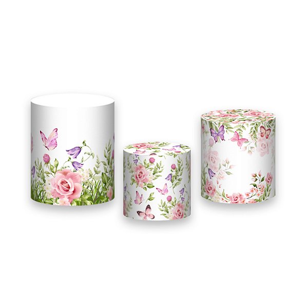 Trio De Capas De Cilindro - Meia Lua de Flores e Borboletas 100