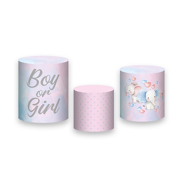 Trio De Capas De Cilindro - Boy or Girl Elefatinhos com Balões Azul e Rosa 038