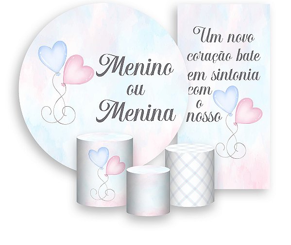 Painel De Festa + Trio De Capas Cilindro + Faixa Veste Fácil - Menino ou Menina Balões Azul e Rosa 013