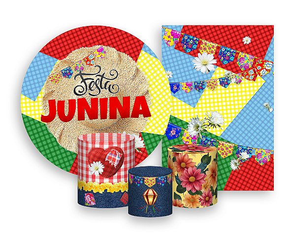 Kit 2 Painéis De Festa + Trio De Capas Cilindro - Festa Junina Flor de Mandacaru 018