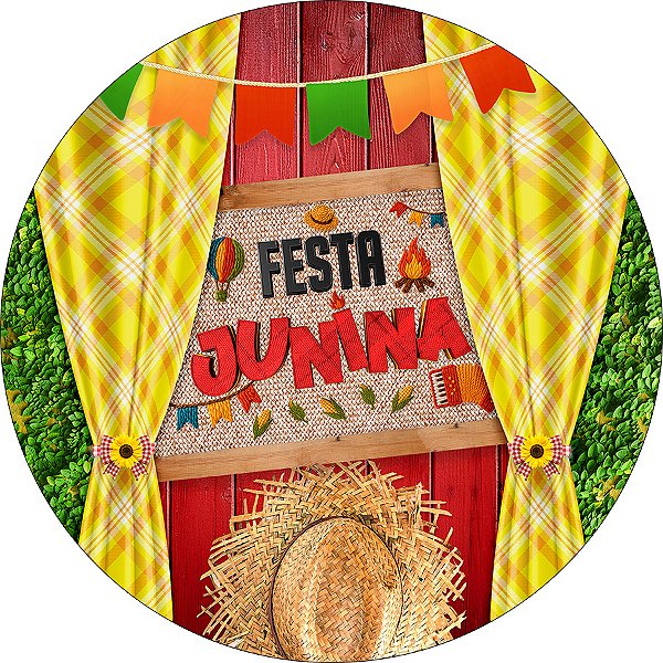 Painel De Festa Redondo 1,50x1,50 - Festa Junina Arraiá Cortina 041