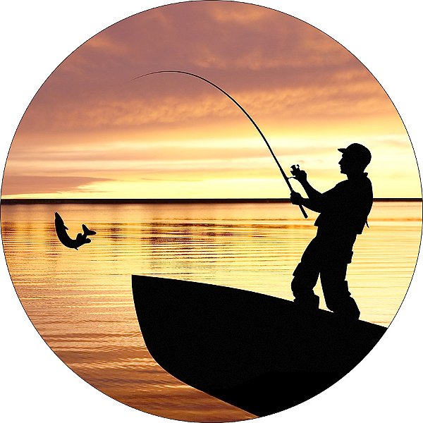 Painel De Festa Redondo 1,50x1,50 - Pescaria Silhuetas no Por do Sol 011
