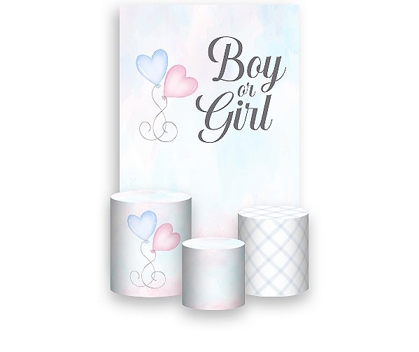 Painel De Festa Vertical 1,50 x 2,20 + Trio De Capas Cilindro - Boy or Girl Balões Azul e Rosa 042