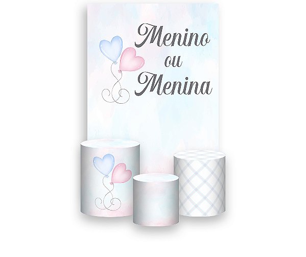 Painel De Festa Vertical 1,50 x 2,20 + Trio De Capas Cilindro - Menino ou Menina Balões Azul e Rosa 044