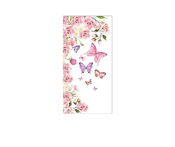 Painel De Festa Vertical 1,00 x 2,00 - Meia Lua de Flores e Borboletas Rosa 158