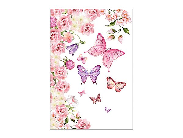 Painel De Festa Vertical 1,50 x 2,20 - Meia Lua de Flores e Borboletas Rosa 158