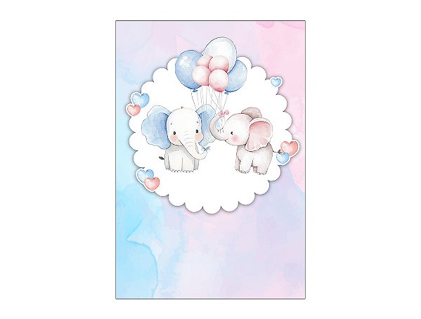 Painel De Festa Vertical 1,50 x 2,20 - Elefantinhos com Balões Azul e Rosa 058