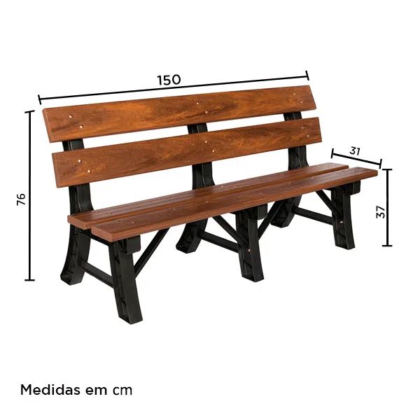 Banco de Jardim em Madeira Plástica In Brasil 150 cm