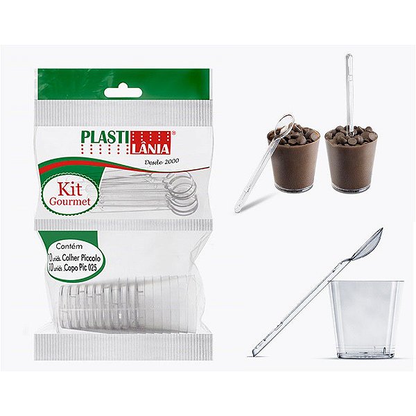 KIT GOURMET 10 COPOS 25ML + 10 COLHERES PICCOLO - PLASTILÂNIA