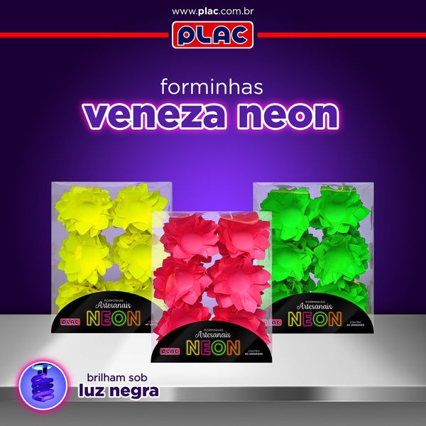 Forma p/ Doce Veneza Neon Caixa c/40 Unidades - PLAC (DIVERSAS CORES)