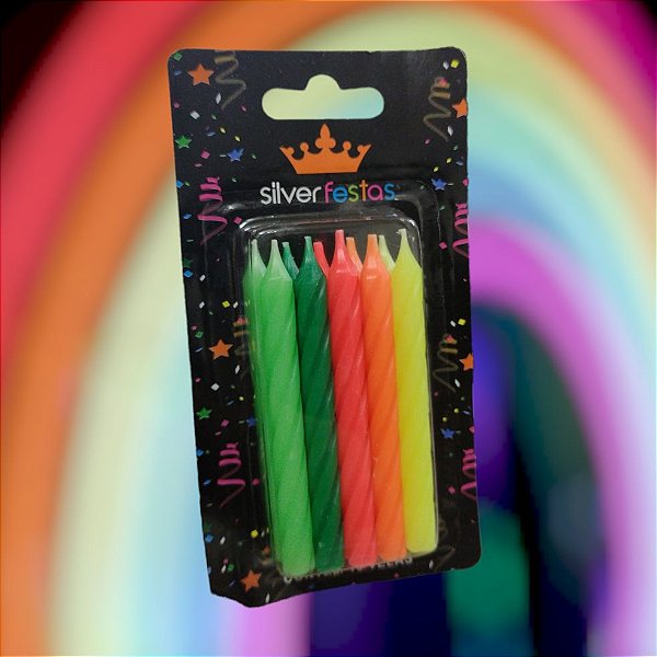 Vela Palito Espiral Neon Cartela c/10 unidades