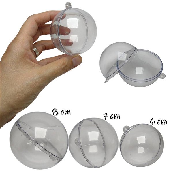 Kit 5 Esferas Acrílicas Transparentes (DIVERSOS TAMANHOS) Bola de Natal