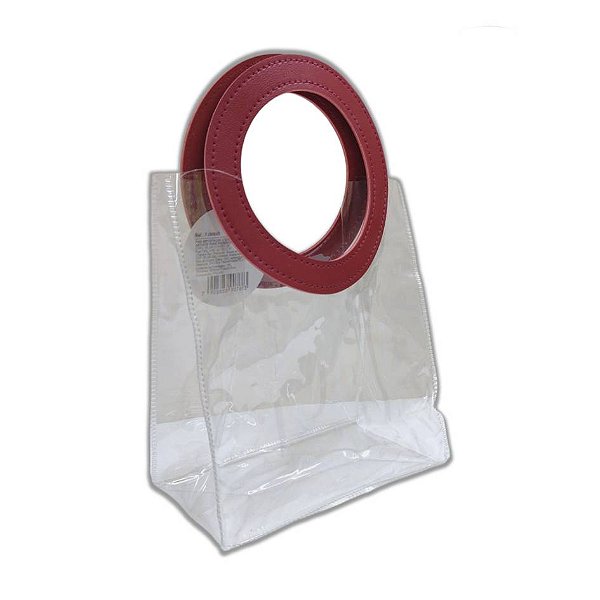 Bolsa Presente Transparente Alça Bordô Redonda