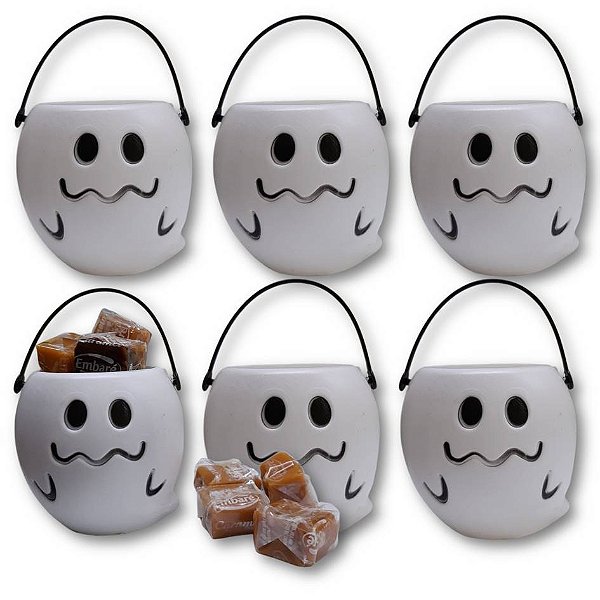 Kit 6 Baldinhos Fantasma Halloween Decoração Lembrancinha