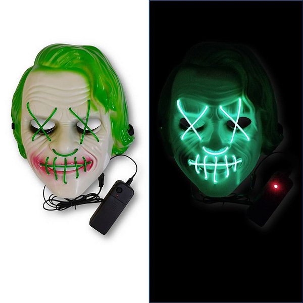 Máscara Coringa LED Neon Verde - Halloween, Festas, Cosplay