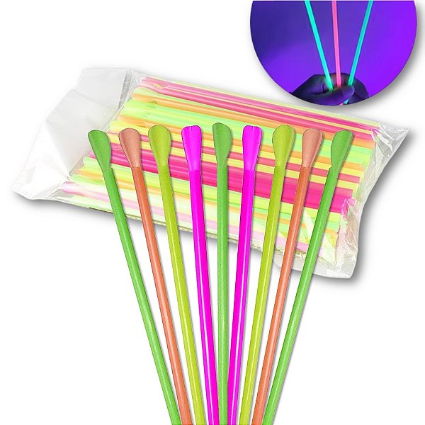 50 unidades Canudo Mexedor Colher Colorido Neon