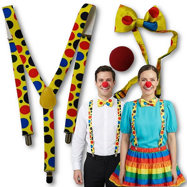 Kit Palhaço Suspensório + Gravata + Nariz