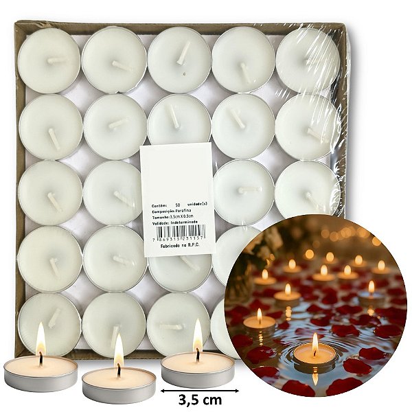 Kit 50 Velas Rechaud Branca Luminária Flutuante Decoração