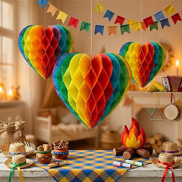 Balão Sanfonado Coração Colorido Arco-Íris - 25cm (1 unidade)