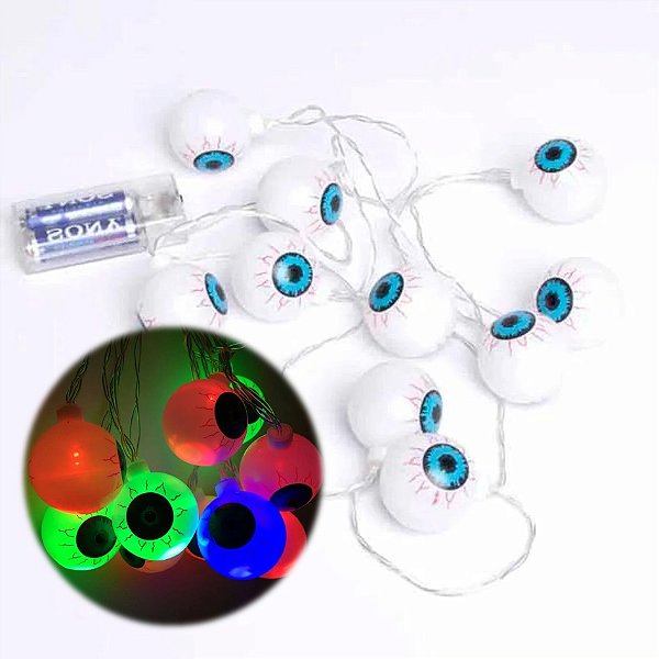 Cordão Led Olhos Pisca Colorido à Pilha Decoração Halloween