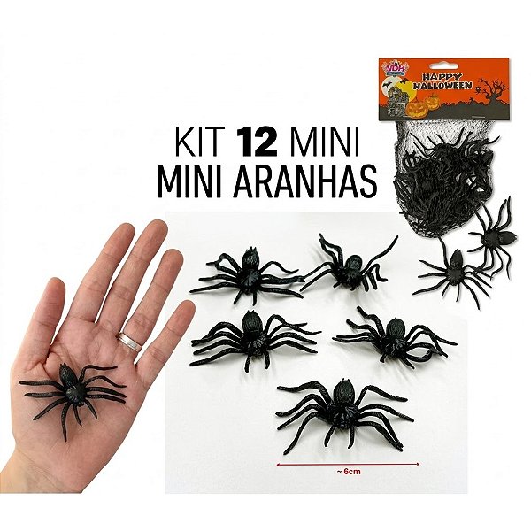 Pacote 12 Mini Aranhas Decoração Halloween (8696)