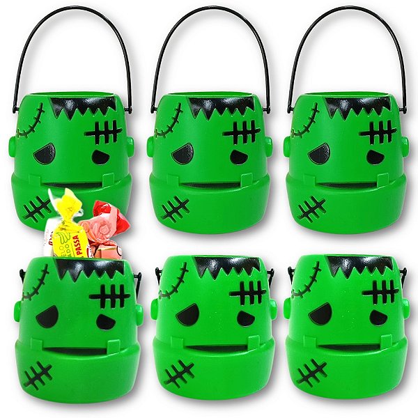 Kit 6 Baldinhos Frankenstein Halloween Decoração Lembrancinha
