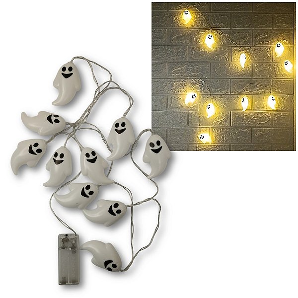 Cordão Led Fantasmas à Pilha Decoração Halloween