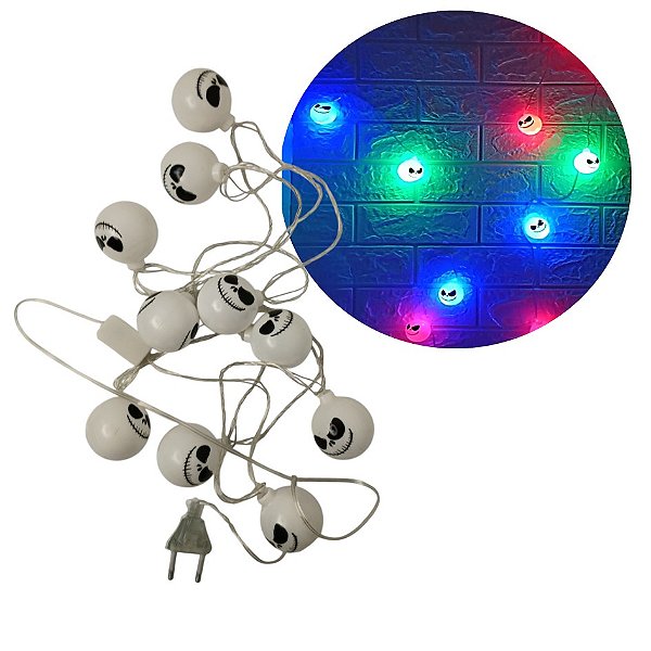Cordão Led Caveira Jack Halloween Pisca Colorido 110v