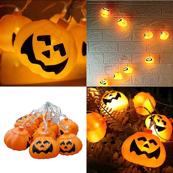 Cordão Led Abóboras à Pilha Decoração Halloween