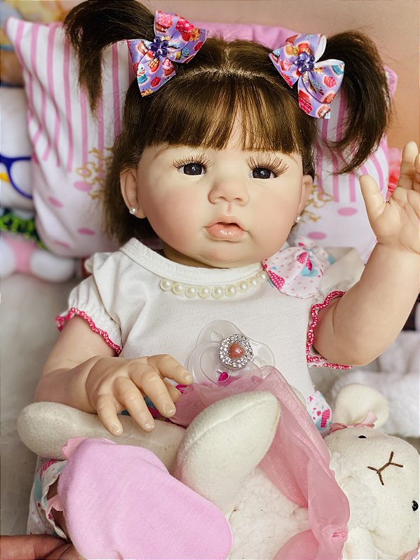 BEBÊ REBORN MEGA REALISTA DOCINHO DE MEL TODA EM SILICONE