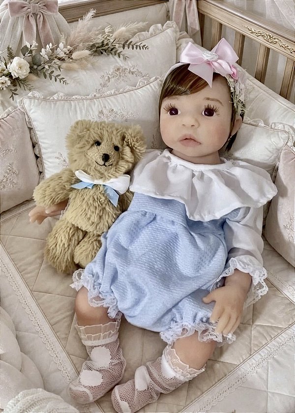 SILICONE SÓLIDO BEBÊ REBORN BONECA MAMA E FAZ XIXI AMELINHA