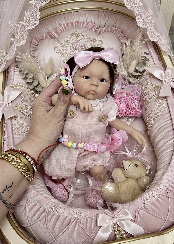 BEBÊ REBORN SILICONE SÓLIDO ROSINHA 33 CM REALISTA COM CAIXA SURPRESA