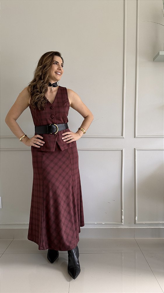 Saia Midi Xadrez Grunge