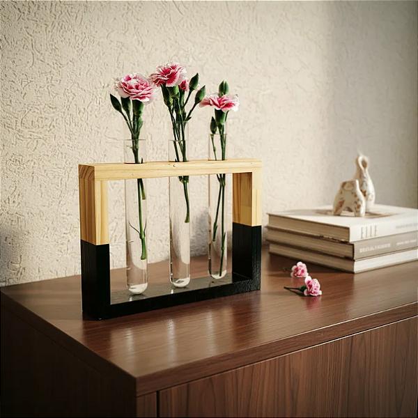 Vaso com 3 Tubos de Ensaio para Flores Preto