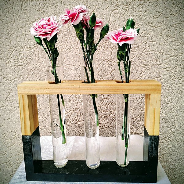 Vaso com 3 Tubos de Ensaio para Flores Preto
