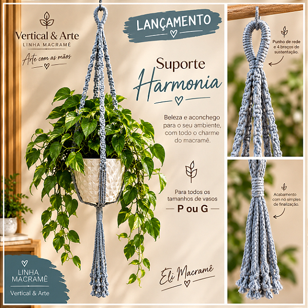 SUPORTE EM MACRAMÉ PARA VASOS DE TODOS OS TAMANHOS (HARMONIA)