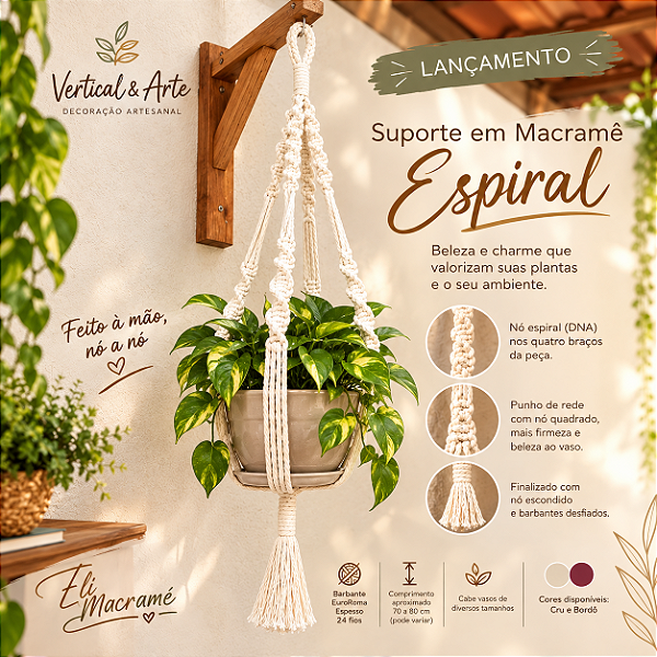 SUPORTE EM MACRAMÉ MODELO ESPIRAL - 80 CM