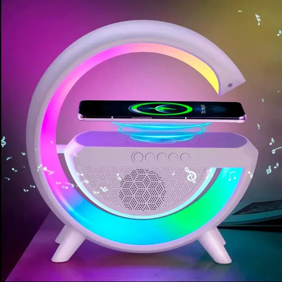 why-1002 luminária rgb caixa de som g speaker+ carregador indução