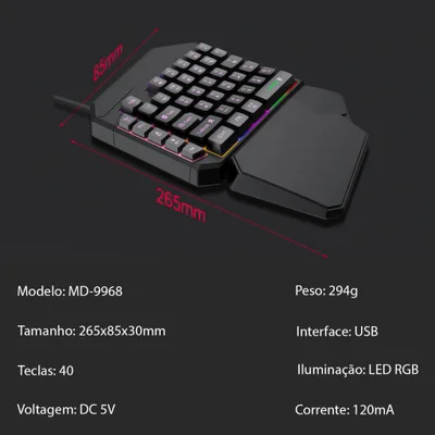 key-9968 teclado gamer de uma mão suporte ergonomico p/pulso