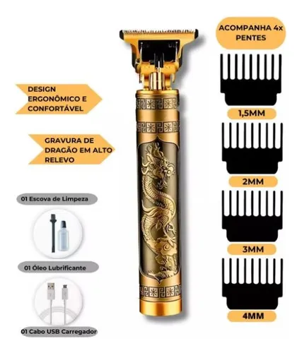 hair-clipper maquina de acabamento dragao hair trimmer,recarregavel ,4 pentes+cabo