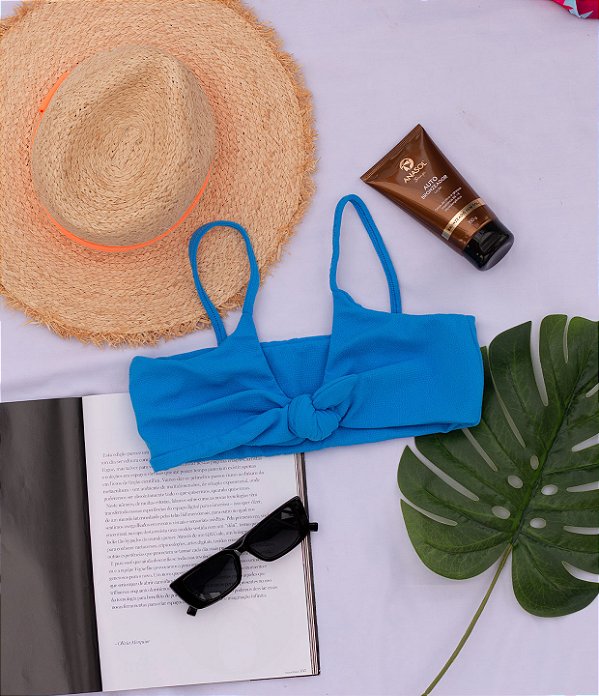 Top de Biquíni Nó Cannes Azul Enseada Camilly
