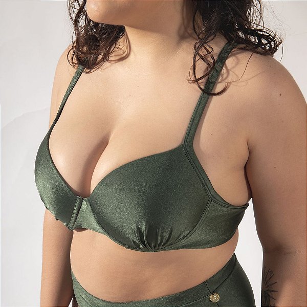 Top de Biquíni Plus Size Verde Croco Diana
