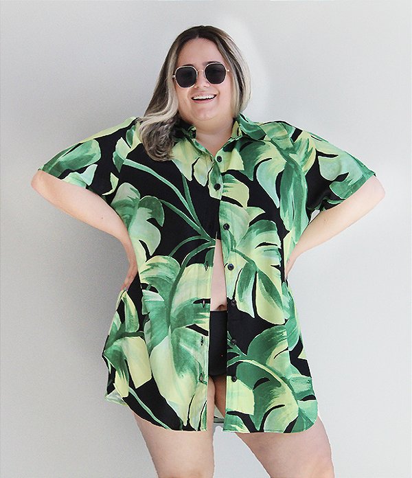 Chemise Estampa Folhas Escuras