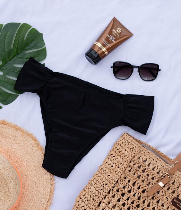 Calcinha de Biquíni Plus Size Trilobal Preta Stella
