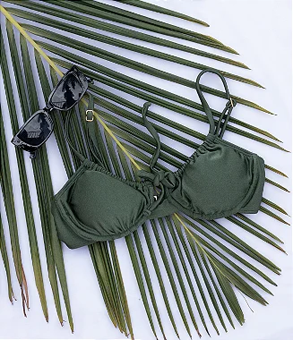 Top de Biquíni Meia Taça Trilobal Verde Croco Amanda