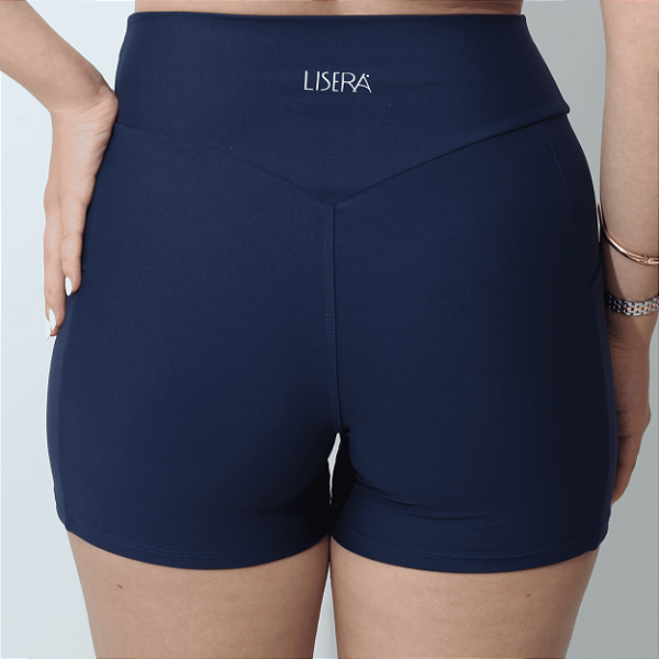 Shorts Fit Sem Costura Frontal Azul Marinho