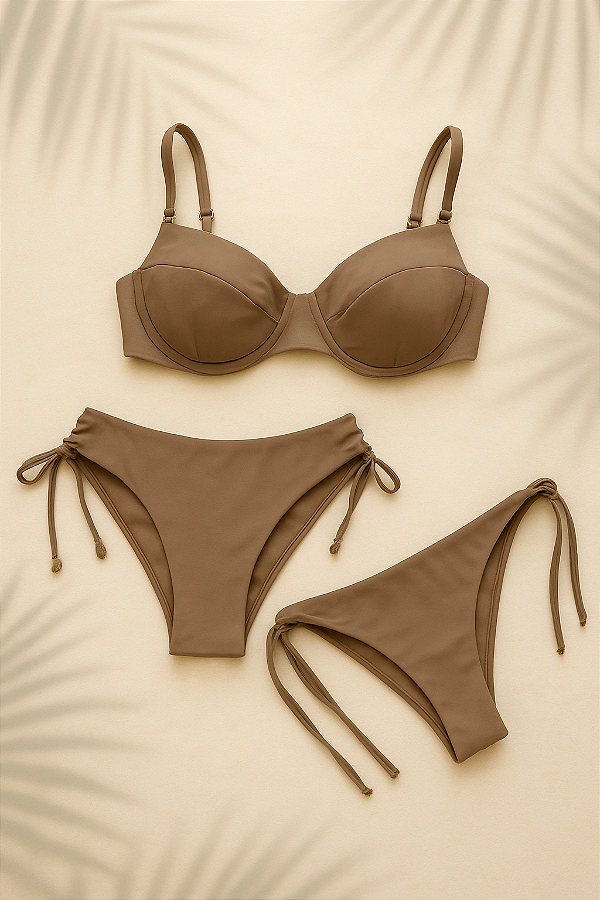 Calcinha de Biquíni Mica com Amarração Lateral Marrom Chocolate
