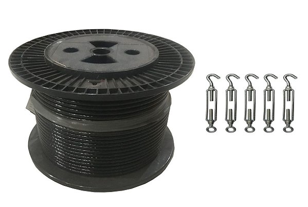 CABO DE AÇO GALVANIZADO PVC PRETO 1/8 6X19 50M + 5 ESTICADORES