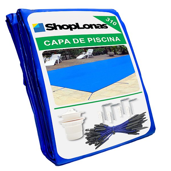 Capa De Proteção Para Piscina Shoplonas 310 Micras De 7x3m + Kit Instalação