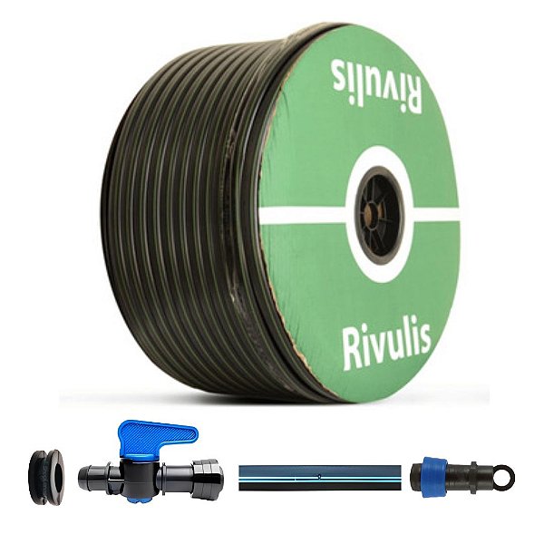 MANGUEIRA DE GOTEJAMENTO RIVULIS 20CM - 1.000 METROS + KIT IRRIGAÇÃO 100 UNIDADES